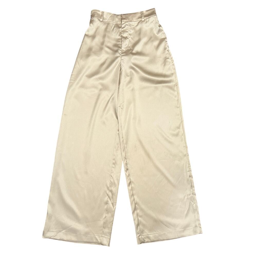 House of Harlow Satin Champagne Gold Wide Leg Pants Women M Office Career Chic